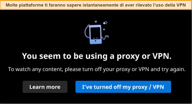 Immagine di un messaggio di errore con il testo 'Blocco VPN: Modo semplice per risolvere il problema del proxy Rakuten'